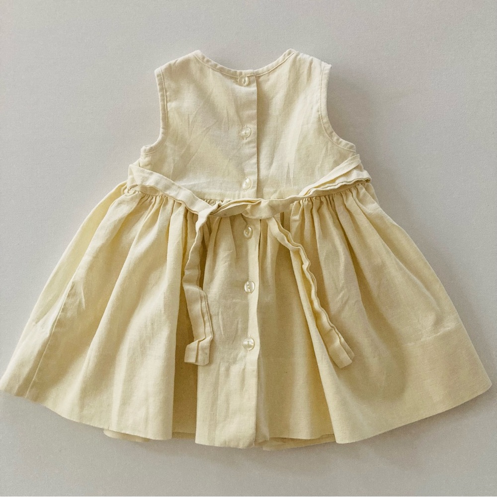 First Impressions Baby Girl 12 Months Yellow Smocked Linen Dress Spring Easter - Picture 4 of 8